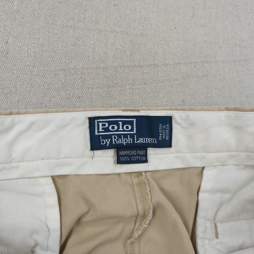 Vtg Polo‎ Ralph Lauren Pants Men 35x32 Khaki Hammond Pleated Cuffed Office